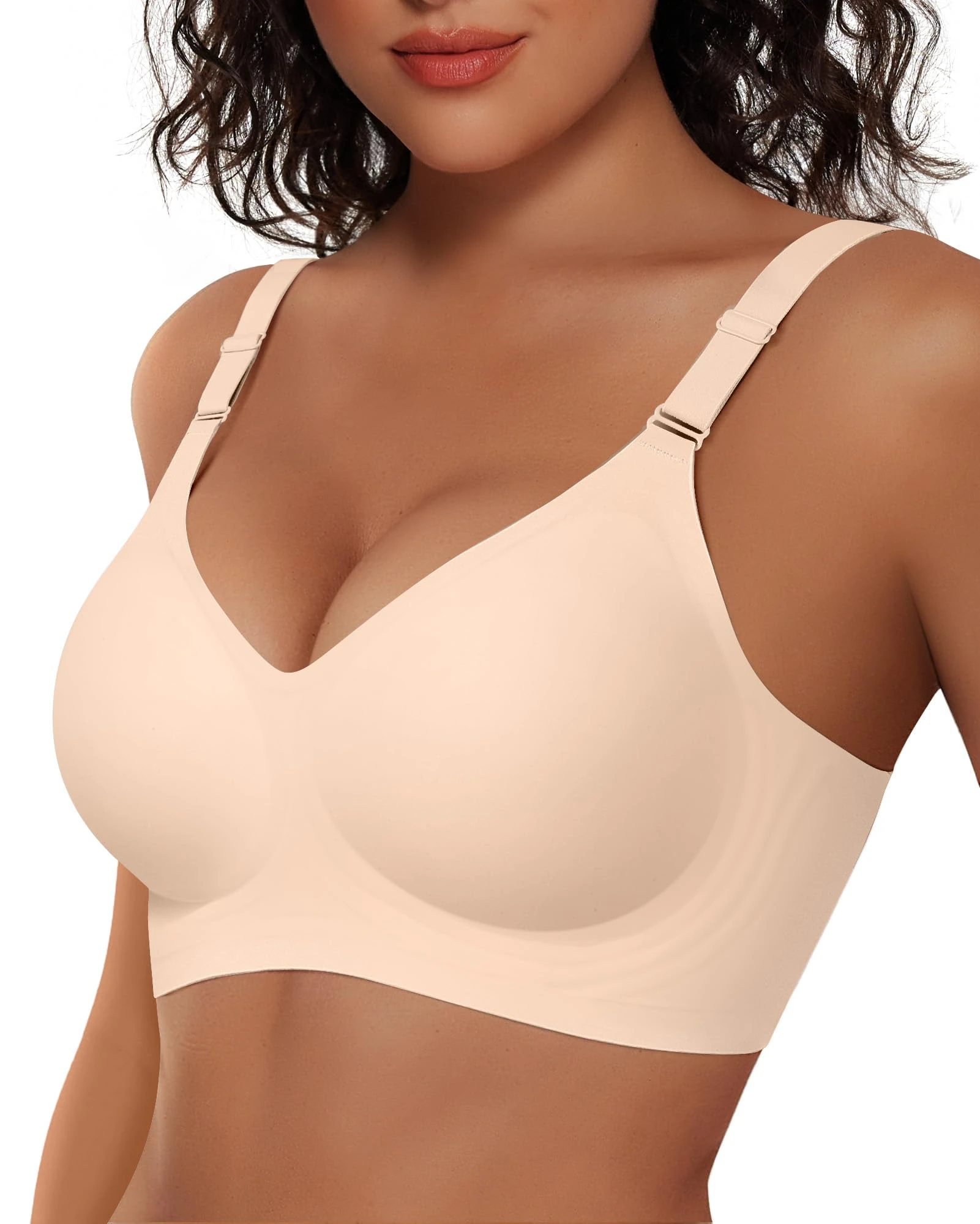 Vertvie Wireless Push Up Bras for Women Non Wired Seamless Full Coverage Bra Soft Support Comfort Everyday Bra Regular and Plus Size (Skin Color,M)