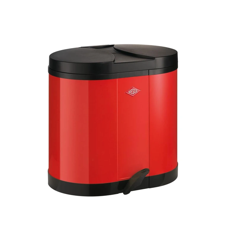 WESCO Ecological collector 170 in red, powder-coated steel sheet, two separate 15 litre plastic inserts, plastic pedal