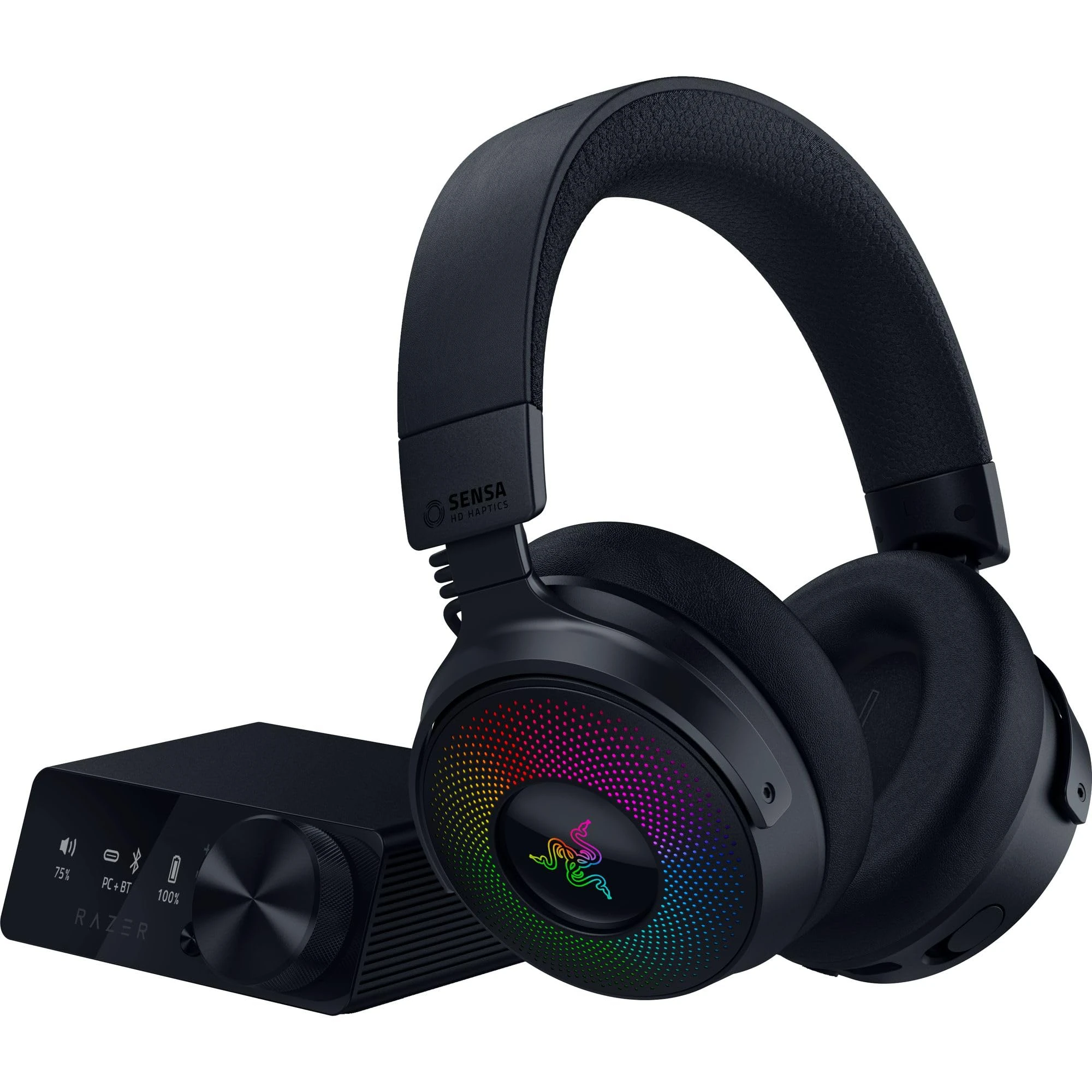 Razer Kraken V4 Pro - Wireless Gaming-Headset with OLED Control Hub - Sensa HD haptics - TriForce 40mm Drivers - HyperSpeed & Bluetooth - THX Spatial Audio | Black