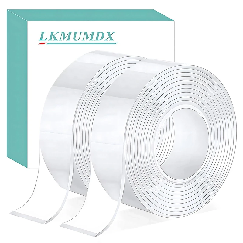 LKMUMDX Double Sided Nano Tape Heavy Duty, Strong Sticky Extra Large (3.0m*3cm*2mm) Removable Mounting Tape, Clear Multipurpose Wall Decor Adhesive Tape for Poster, Picture Hanging, Carpet, 2 Roll