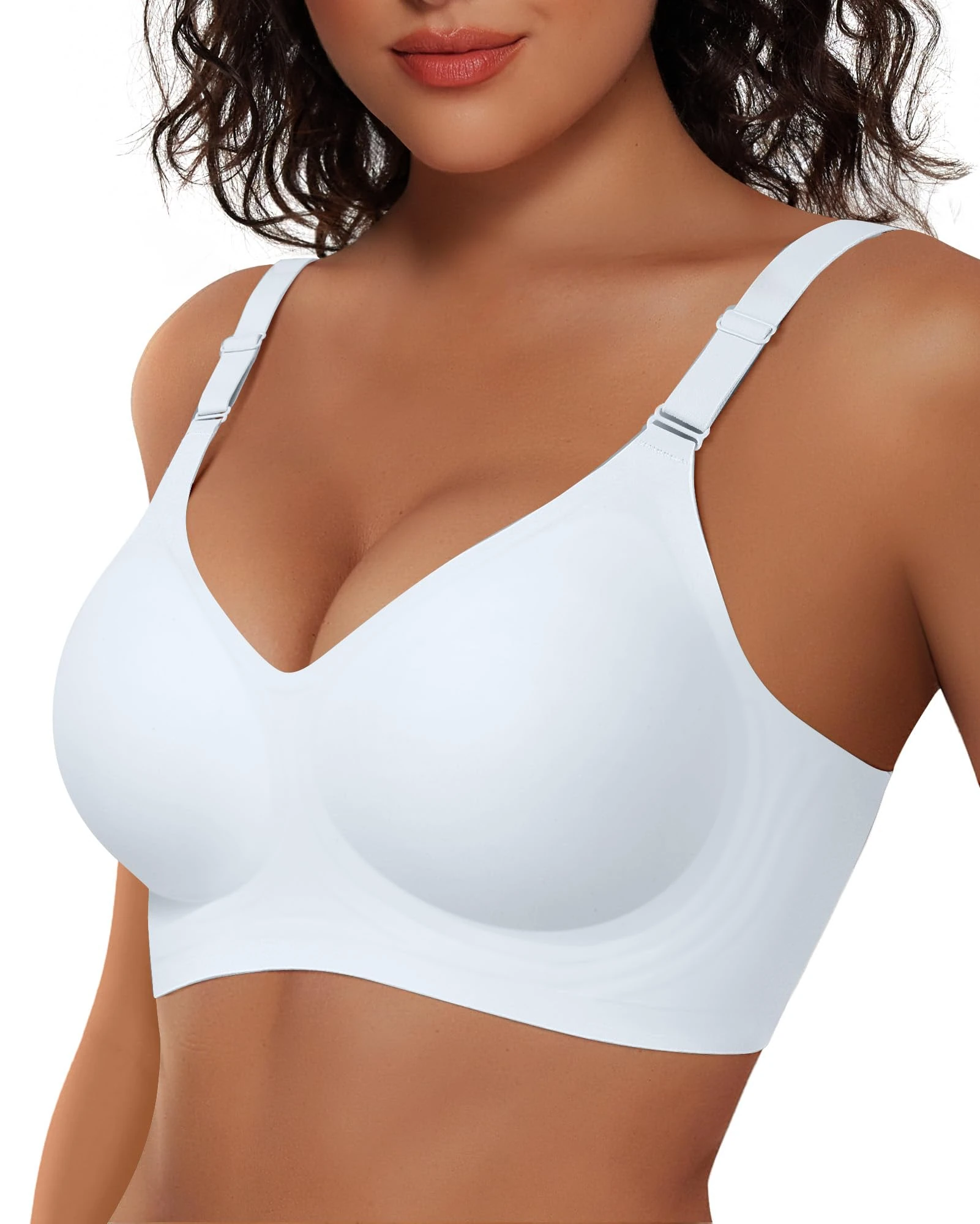 Vertvie Wireless Push Up Bras for Women Non Wired Seamless Full Coverage Bra Soft Support Comfort Everyday Bra Regular and Plus Size (White,M)