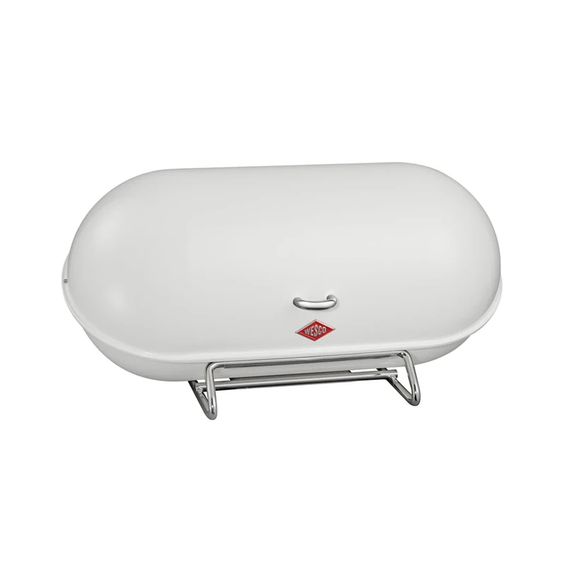 WESCO Breadboy Bread Bin with Rattle-Free Swivel Lid in White, Powder-Coated Sheet Steel, Ventilation Holes and Sturdy Handle