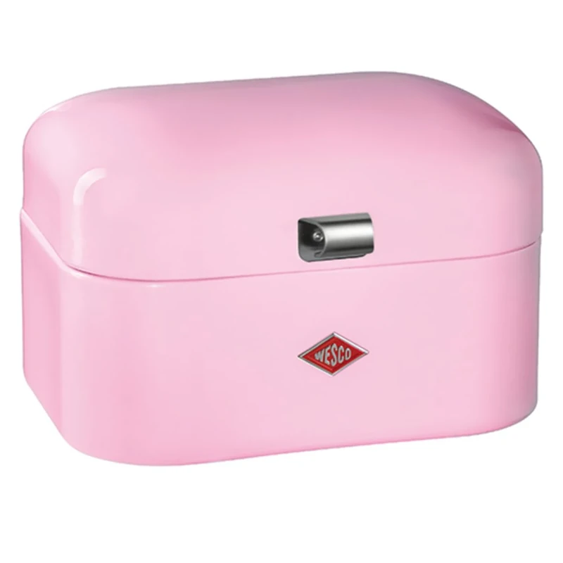 WESCO Single Grandy Bread Bin in Pink, Powder-Coated Sheet Steel, Ventilation Holes and Sturdy Handle, 22 x 26.8 x 17.5 cm