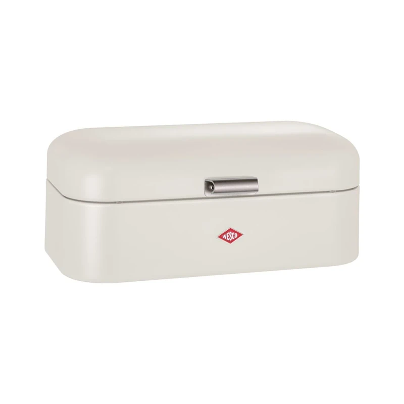WESCO Grandy bread bin in matt sand, powder-coated sheet steel, ventilation holes and sturdy handle