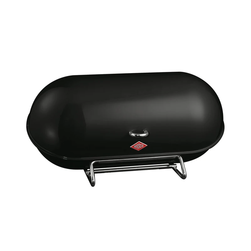 WESCO Breadboy Bread Bin with Rattle-Free Swivel Lid in Black, Powder-Coated Sheet Steel, Ventilation Holes and Sturdy Handle