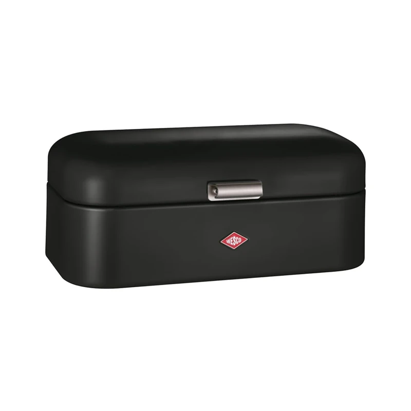 WESCO Grandy bread bin in matt black, powder-coated sheet steel, ventilation holes and sturdy handle