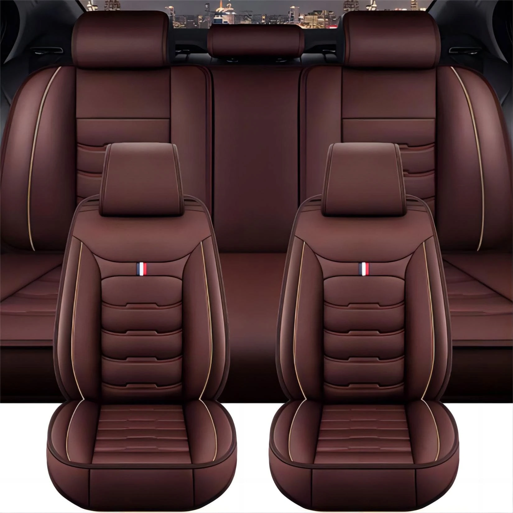 GEBBEM Car Seat Cover Sets for Land Rover Range Rove 5seats (L405) 2013 2014 2015 2016 2017, Car Seat Covers Full Set Front and Rear Full Surround Custom Interior Accessories,Coffe