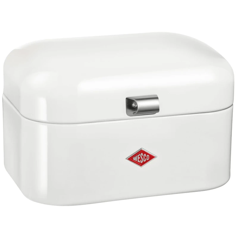 WESCO Single Grandy Bread Bin in White, Powder-Coated Sheet Steel, Ventilation Holes and Sturdy Handle, 22 x 26.8 x 17.5 cm