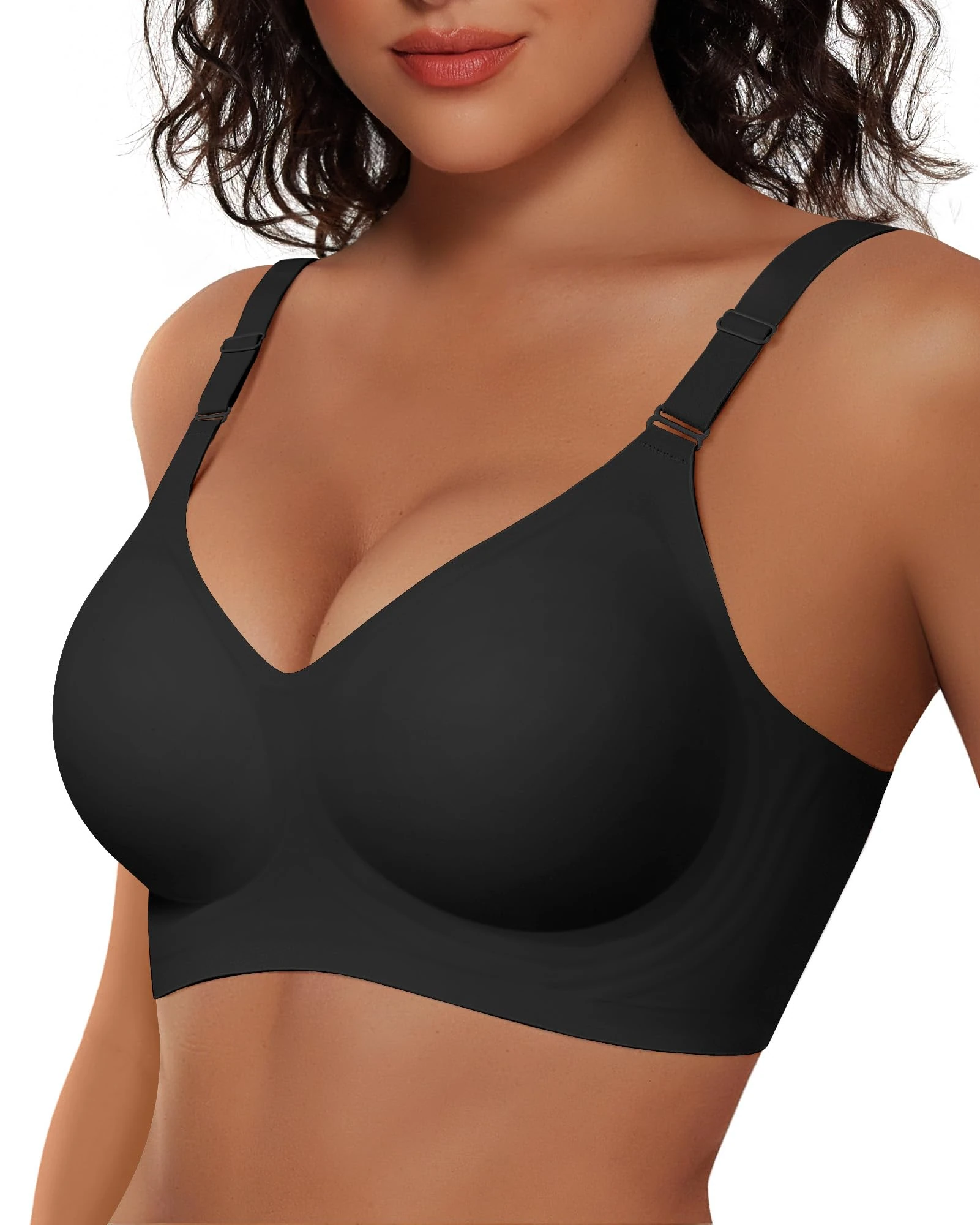 Vertvie Wireless Push Up Bras for Women Non Wired Seamless Full Coverage Bra Soft Support Comfort Everyday Bra Regular and Plus Size (Black,M)