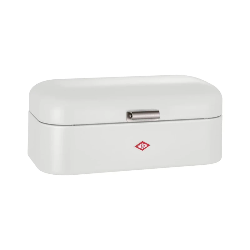 WESCO Grandy bread bin in matt white, powder-coated sheet steel, ventilation holes and sturdy handle