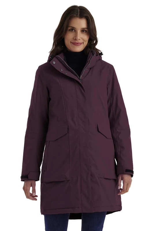 Killtec Women's Damen Funktionsparka Waterproof Parka/Coat with Removable Hood, Dark Plum, 42