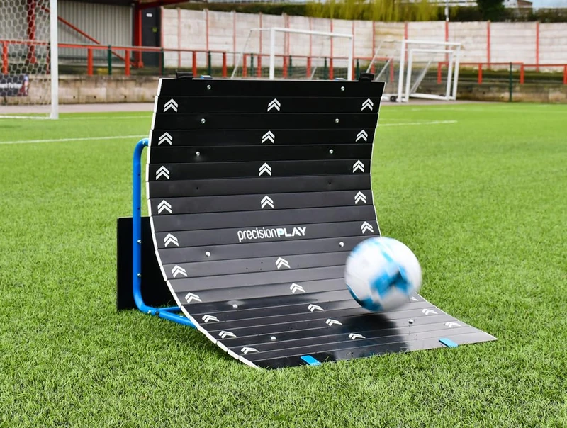 PrecisionPLAY Skills Trainer Ramp Rebounder Net, Football Training Rebound, Pass, Volley and Chip Functions, Foldable & Portable Design, 110 cm long, Black/Blue