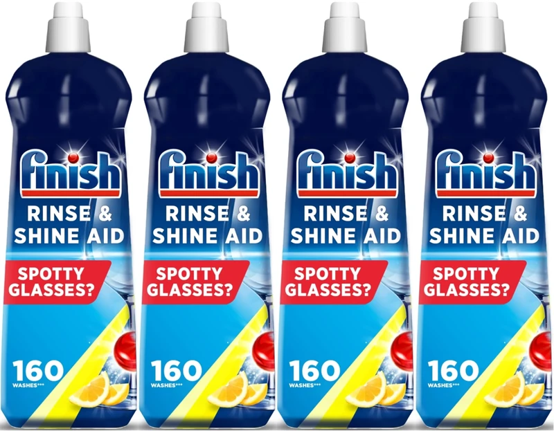 Finish | Finish Dishwasher Rinse & Shine Aid | Lemon | 800ml | For Drier Glasses and Spot Prevention (Pack of 4)