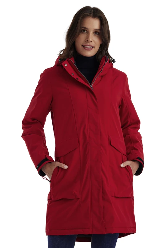Killtec Women's Damen Funktionsparka Waterproof Parka/Coat with Removable Hood, Red, 48