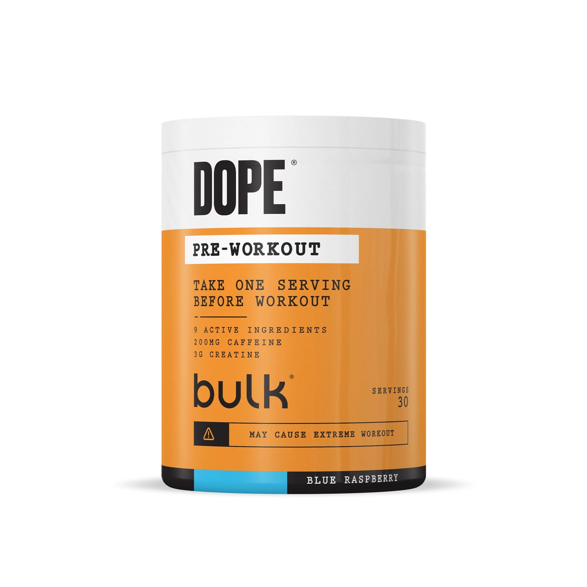 Bulk Dope Pre-Workout Powder | Blue Raspberry | 3g Creatine per Serving | 200mg Caffeine | Citrulline Malate & Arginine AKG | Beta-Alanine | Energy, Focus & Performance | 510g Supplement