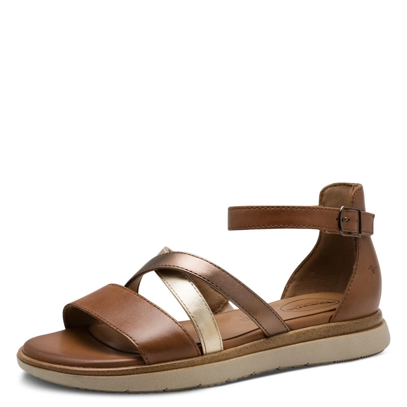 Tamaris Comfort Women’s Flat Sandals with Velcro Closed Heel, Nut Comb, 6,5 UK