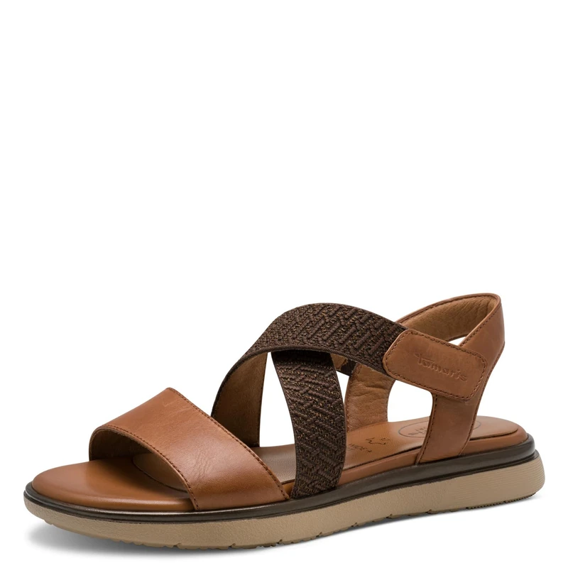 Tamaris Comfort Women’s Flat Leather Sandals with Velcro, Nut, 5 UK