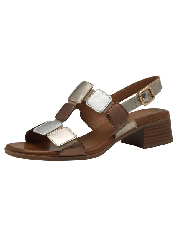 Tamaris Comfort Women’s Sandals with Heel Leather Adjustable Strap, Metallic Comb, 3,5 UK