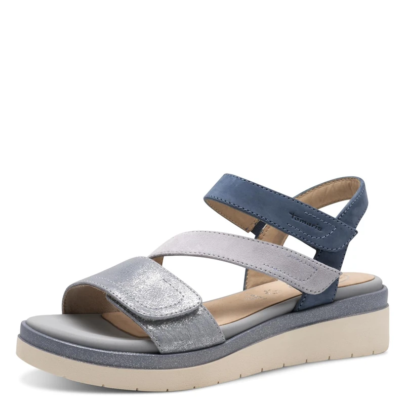 Tamaris Comfort Women’s Flat Leather Sandals with Velcro, Lt Blue Comb, 8 UK