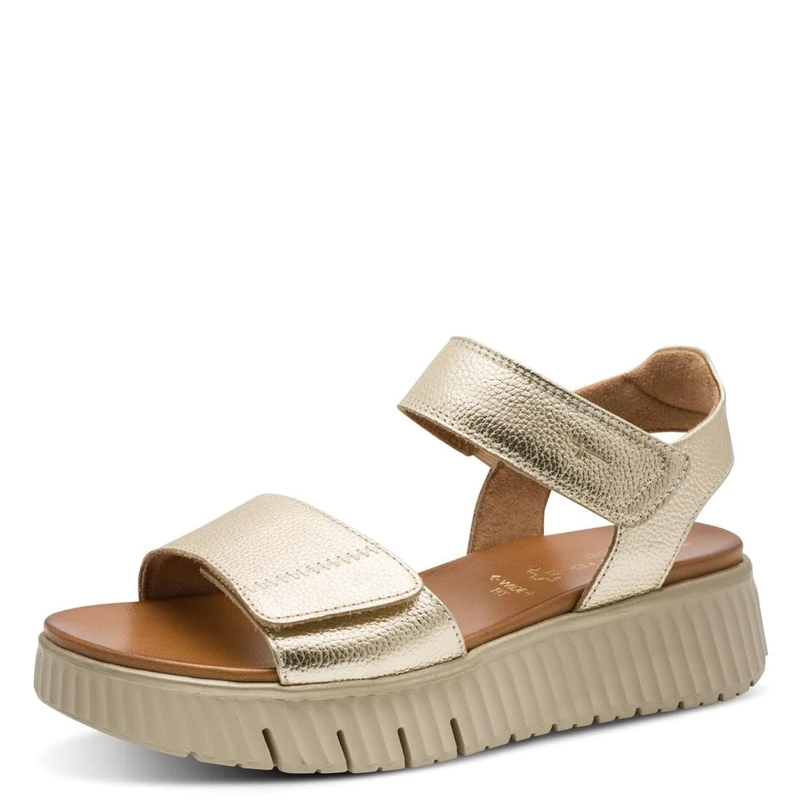 Tamaris Comfort Women’s Flat Leather Sandals Platform, Lt Gold, 7,5 UK