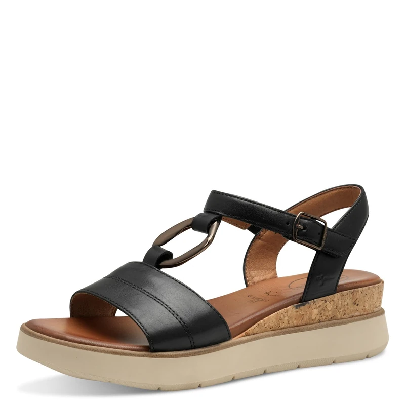 Tamaris Comfort Women’s Flat Leather Sandals Summer, Black, 4 UK