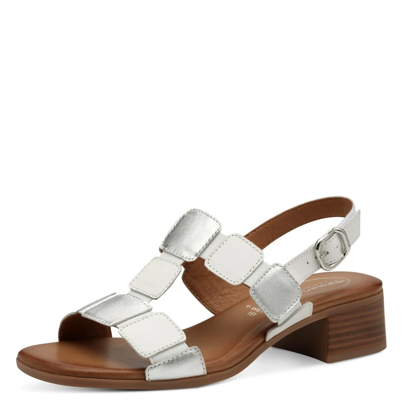 Tamaris Comfort Women’s Sandals with Heel Leather Adjustable Strap, White/Silver, 4 UK