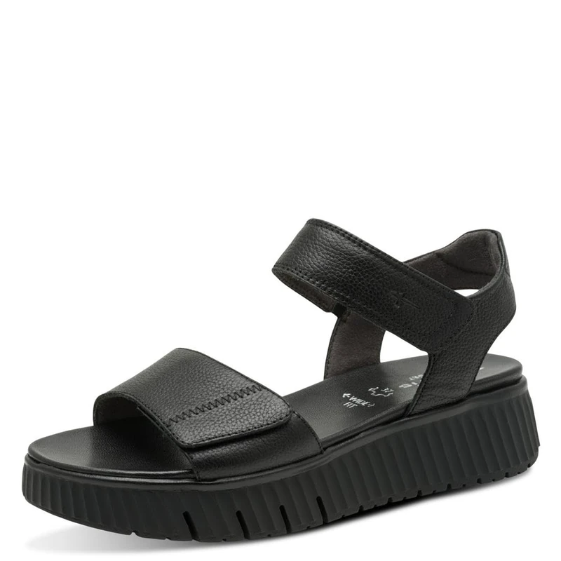 Tamaris Comfort Women’s Flat Leather Sandals Platform, Black, 7,5 UK
