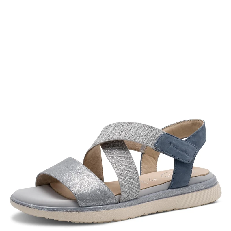 Tamaris Comfort Women’s Flat Leather Sandals with Velcro, Lt Blue Comb, 5 UK