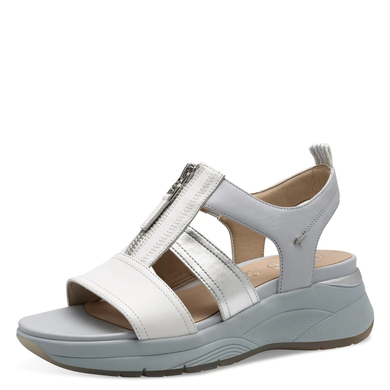 Tamaris Comfort Women’s Flat Leather Sandals with Zip, Lt Blue Comb, 7,5 UK - Image 1