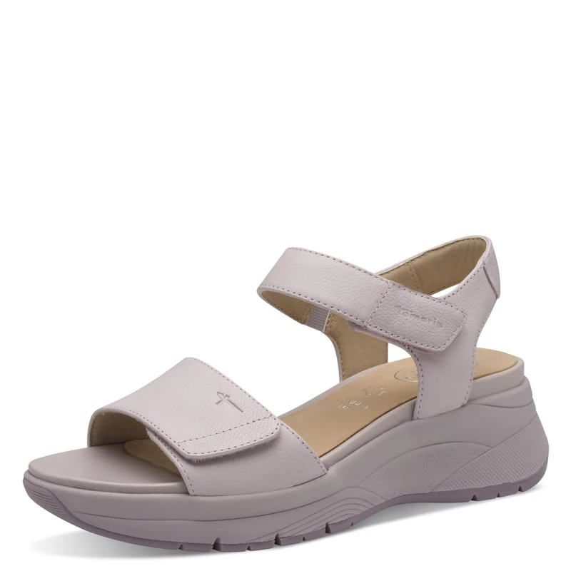 Tamaris Comfort Women’s Flat Leather Sandals with Velcro, Lilac, 5 UK