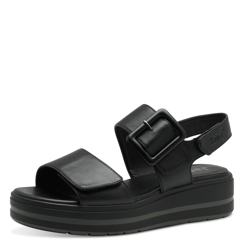 Jana Women’s Flat Sandals with Buckle Vegan, Black, 5 UK