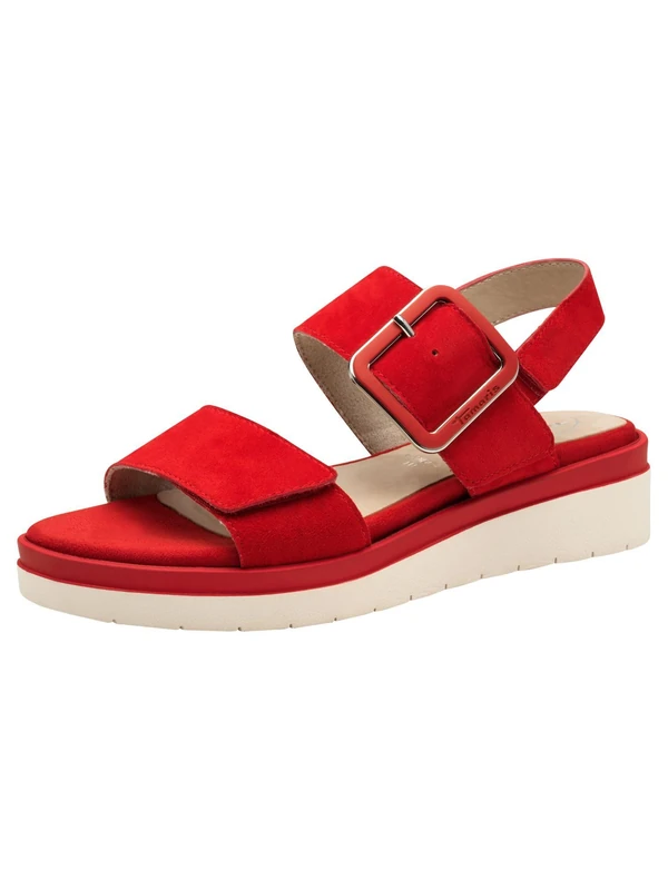 Tamaris Comfort Women’s Flat Leather Sandals with Buckle, Red Suede, 7,5 UK