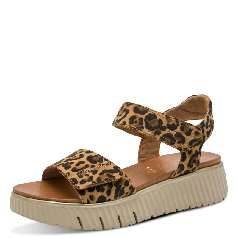 Tamaris Comfort Women’s Flat Leather Sandals Platform, Leopard, 4 UK