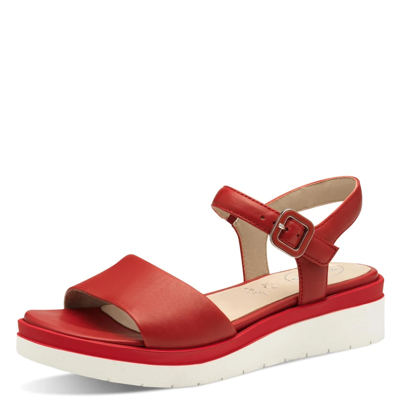Tamaris Comfort Women’s Flat Leather Sandals with Velcro, Red, 3,5 UK