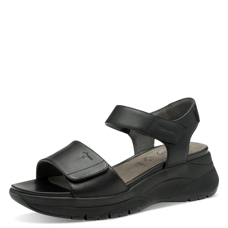 Tamaris Comfort Women’s Flat Leather Sandals with Velcro, Black Uni, 6 UK