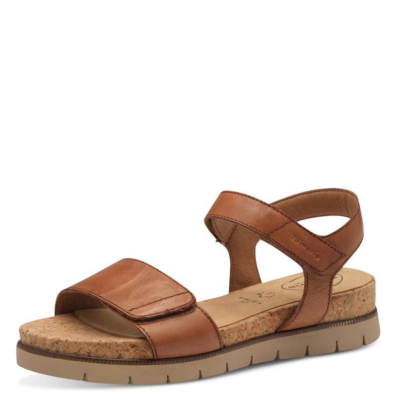 Tamaris Comfort Women’s Flat Leather Sandals with Velcro, Cognac Nappa, 7,5 UK