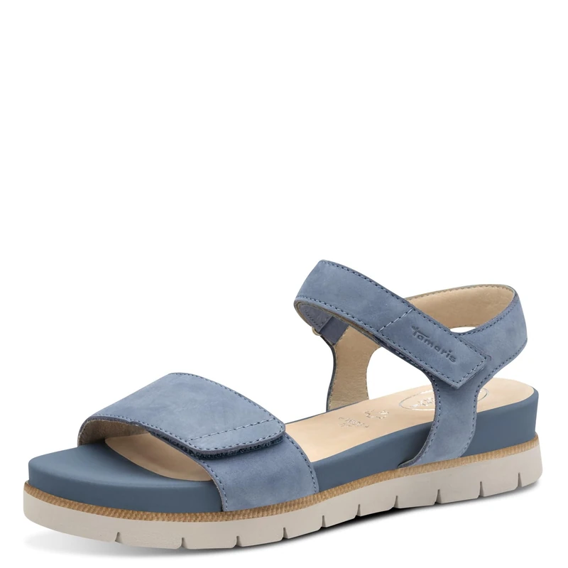 Tamaris Comfort Women’s Flat Leather Sandals with Velcro, Denim Nubuc, 6 UK