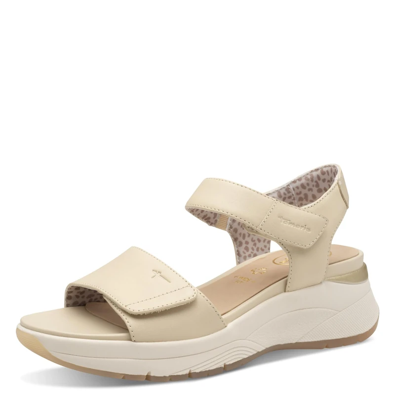 Tamaris Comfort Women’s Flat Leather Sandals with Velcro, Beige, 6 UK