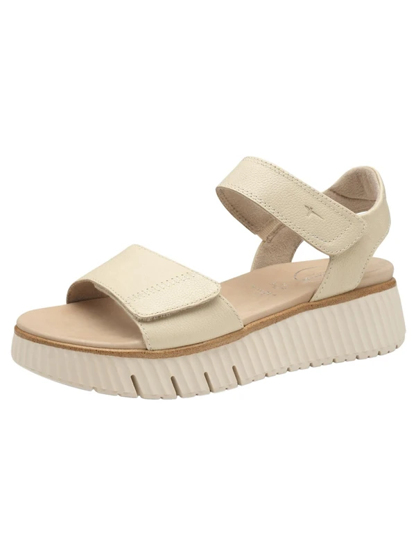 Tamaris Comfort Women’s Flat Leather Sandals Platform, Ivory, 5 UK