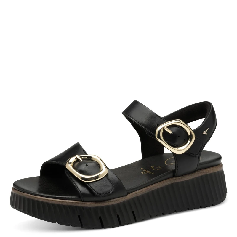 Tamaris Comfort Women’s Flat Leather Sandals Platform, Black, 4 UK