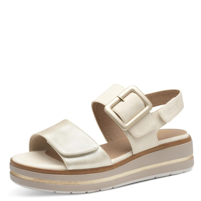 Jana Women’s Flat Sandals with Buckle Vegan, Beige/Gold, 5 UK - Image 1