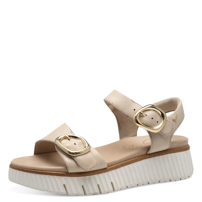 Tamaris Comfort Women’s Flat Leather Sandals Platform, Ivory, 5 UK