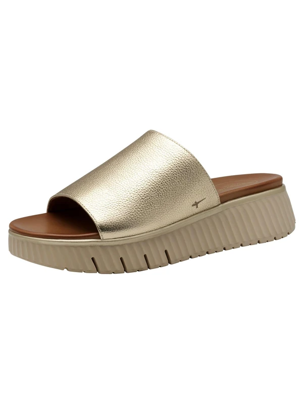 Tamaris Comfort Women’s Leather Platform Mules, Lt Gold, 6,5 UK