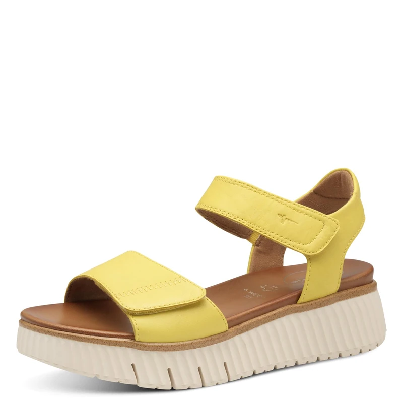 Tamaris Comfort Women’s Flat Leather Sandals Platform, Yellow, 6,5 UK