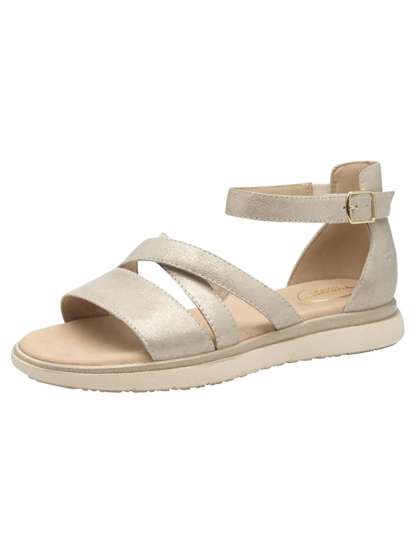 Tamaris Comfort Women’s Flat Sandals with Velcro Closed Heel, Beige Glam, 7,5 UK