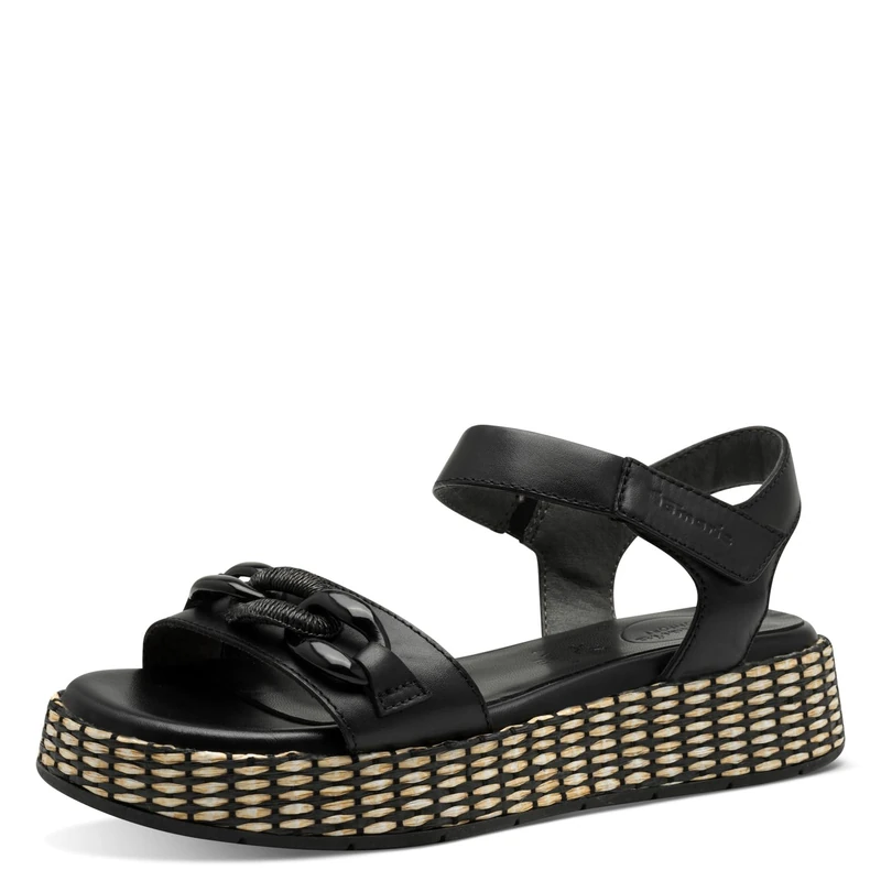 Tamaris Comfort Women’s Flat Leather Sandals Platform, Black, 6,5 UK