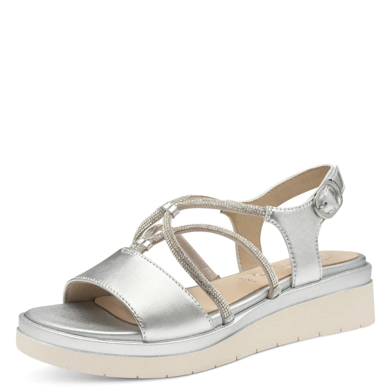 Tamaris Comfort Women’s Flat Leather Sandals Elegant, Silver, 4 UK