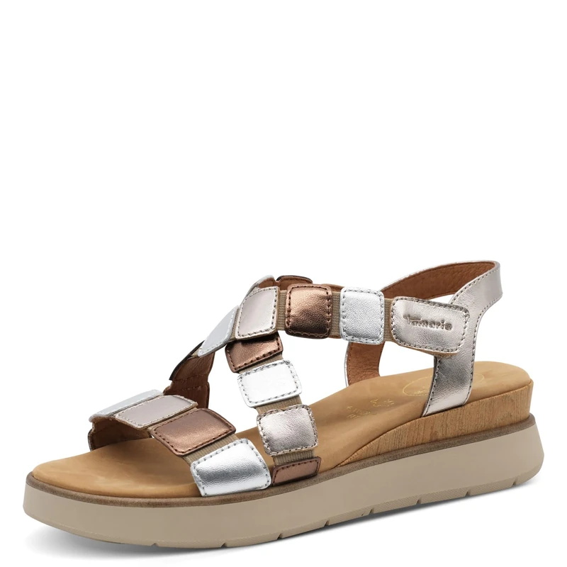 Tamaris Comfort Women’s Flat Leather Sandals Summer, Metallic Comb, 8 UK