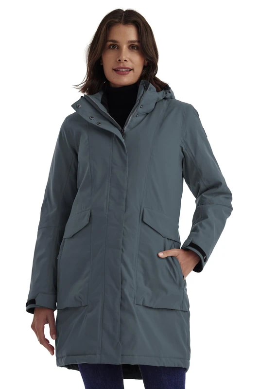 Killtec Women's Damen Funktionsparka Waterproof Parka/Coat with Removable Hood, Blue Grey, 46