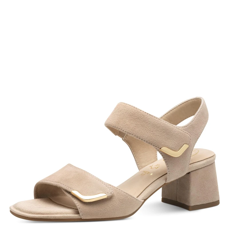 Tamaris Comfort Women’s Sandals with Heel Leather Block Heel, Beige Suede, 6 UK